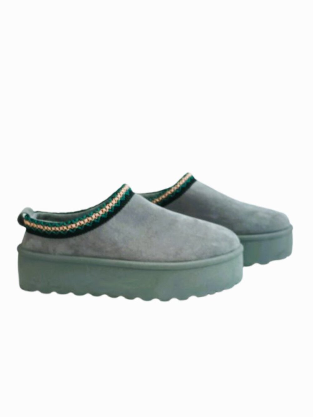 Olivia & Kate Gray Platform Slippers 10 Women's Slip On Braided Trim Shoes